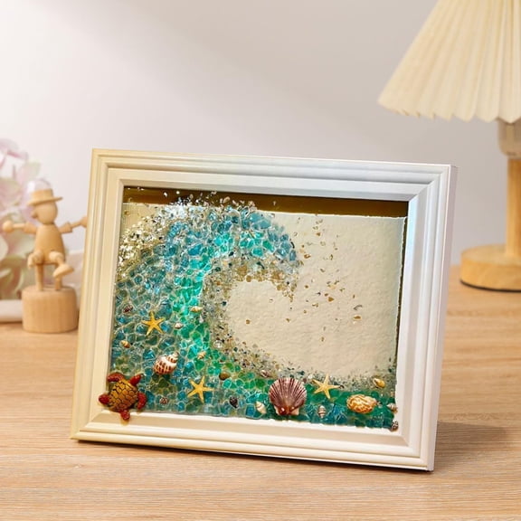 Epoxy Resin Kit for Beginners 10X8 Inch Beach Picture Frame, Coastal Wall Art Diy Ocean Decor with Crushed Glass and Small Seashells, 1 Pack