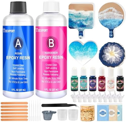 Epoxy Resin Kit for Beginners, Resin Kit with Coaster Molds, Crystal Clear Art Casting Resin for DIY Resin Coasters 16 FL.OZ