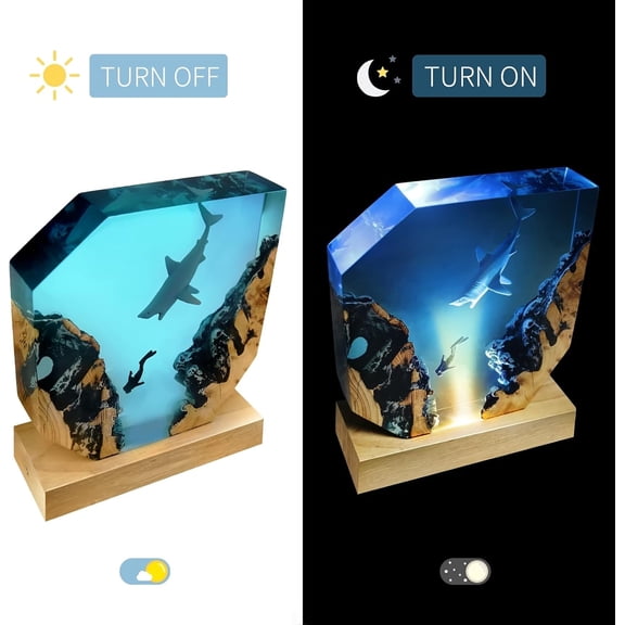 Epoxy Resin  Lamp, Ocean Night Light,Artistry Home Decor Bedside Nightlight,  Resin Lighting, Nightstand Decorations for Bedroom, Suitable for Holidays( Lamp)