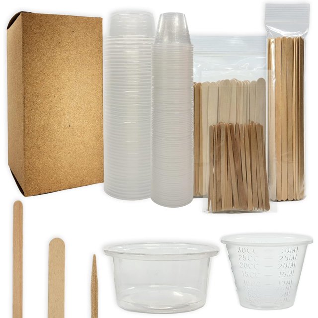 Epoxy Resin Mixing Kit 150 Plastic Cups and 150 Wood Sticks; 300 piece
