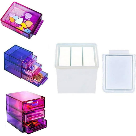 Epoxy Resin Molds,3 Layers Drawer Box Epoxy Molds, Silicone Molds for DIY Jewelry Tray Storage Case, Resin Kits and Molds Complete Set, Easy to Use and Demold, 5"(L),4"(W),Purple
