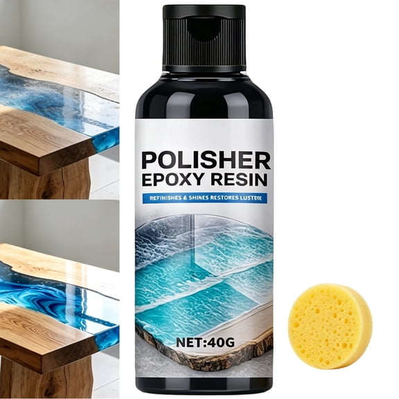 Epoxy Resin Polish, Long Lasting Shine Enhancer, Wax Cleaner Kit for Scratching, Sanding, Polishing Compound for Epoxy Resin, High Gloss Finish Kit for Metal Stone Countertop with Sponge