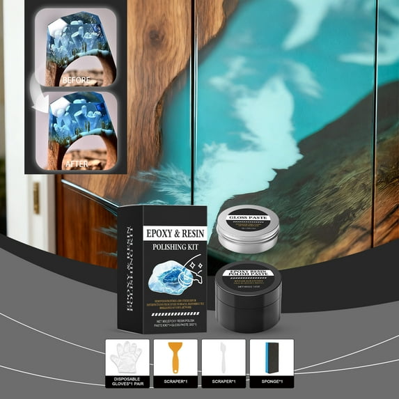 Epoxy Resin Scratch Repair Kits, 2-Step Polishing & Gloss Compound for Craftwork, Jewelry and Countertop Restoration, Complete Set with Scraper and Gloves