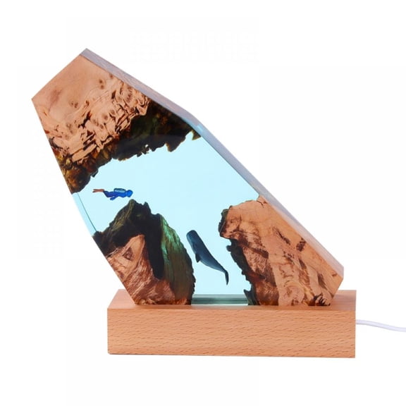 Epoxy Resin Wood Light Lamp Diver And Humpback Whale LED Lights USB Night Light For DIY Table Crafts Party Wedding Desktop Lamp