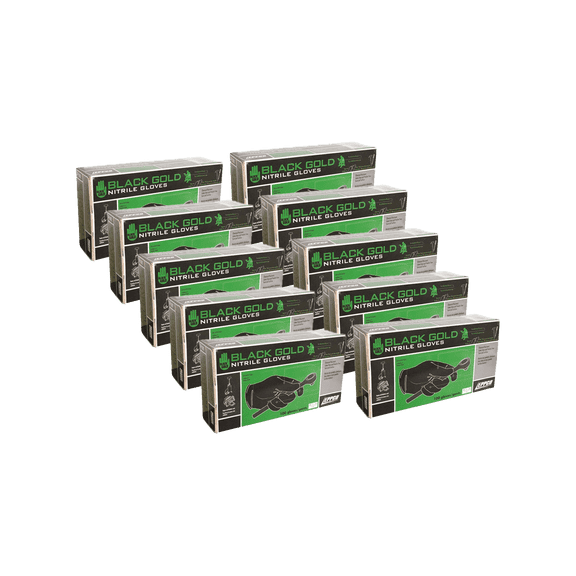 Eppco Black Gold Nitrile Gloves, Powder and Latex Free, Black, 5MIL, Large, 10 Boxes