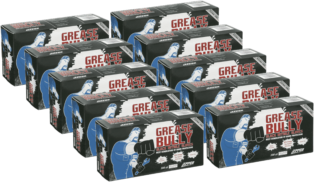 Eppco Grease Bully Nitrile Gloves, Powder and Latex Free, Black, 6MIL, Microtexture, Large, 10 Boxes