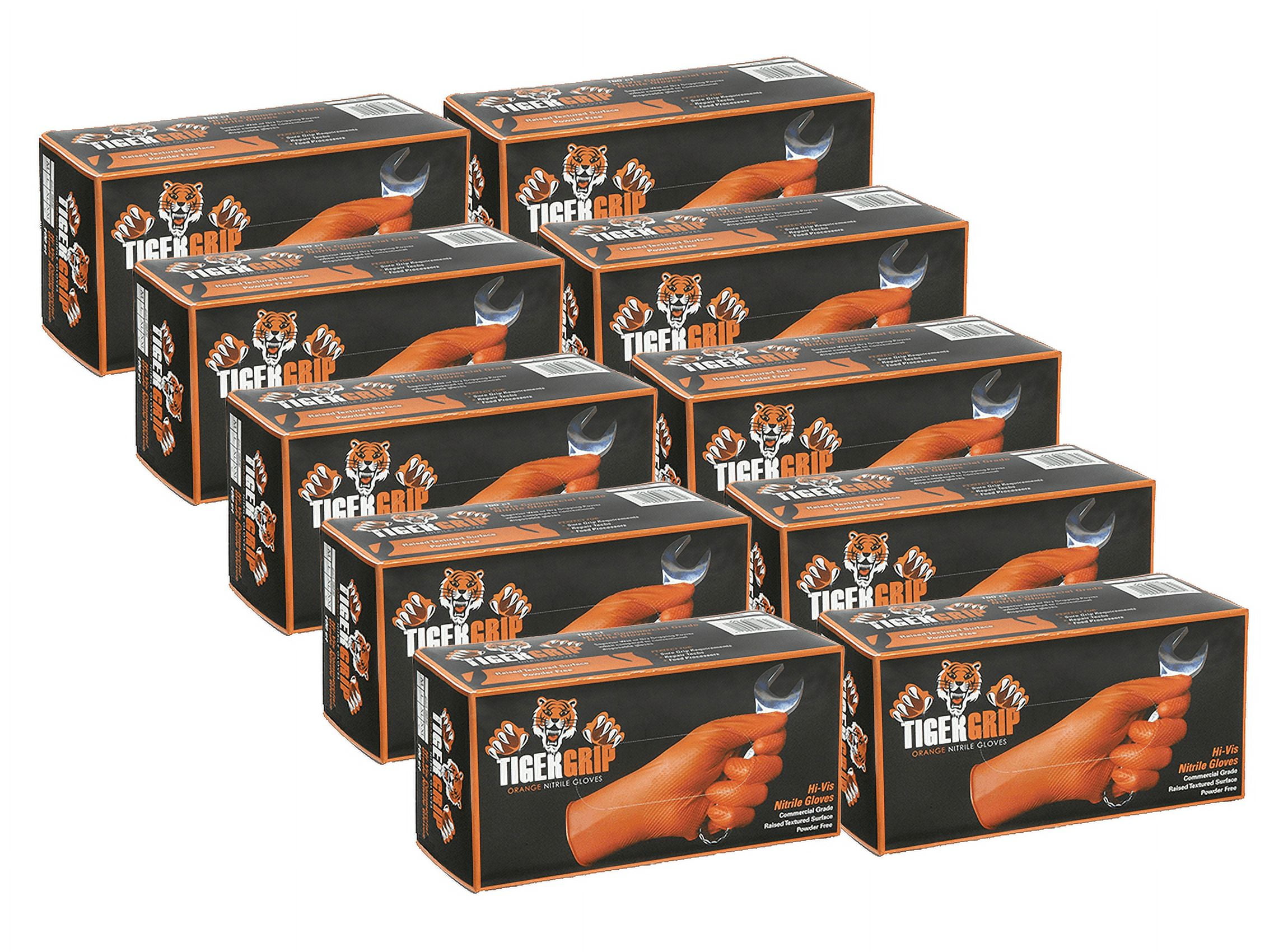 Eppco Tiger Grip Nitrile Gloves - Hi Vis Orange - 10 Boxes - Diamond Grip - Extra Large