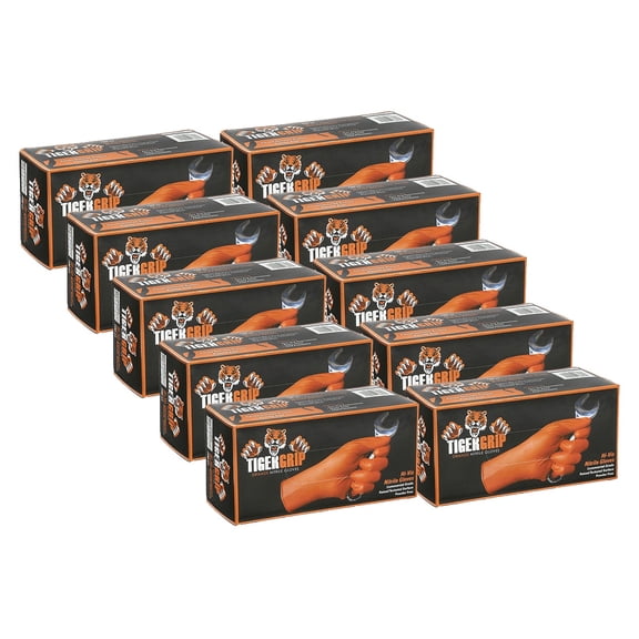 Eppco Tiger Grip Orange Nitrile Gloves, Hi-Vis, 8MIL Thickness, Diamond Texture, Large, 10 Boxes