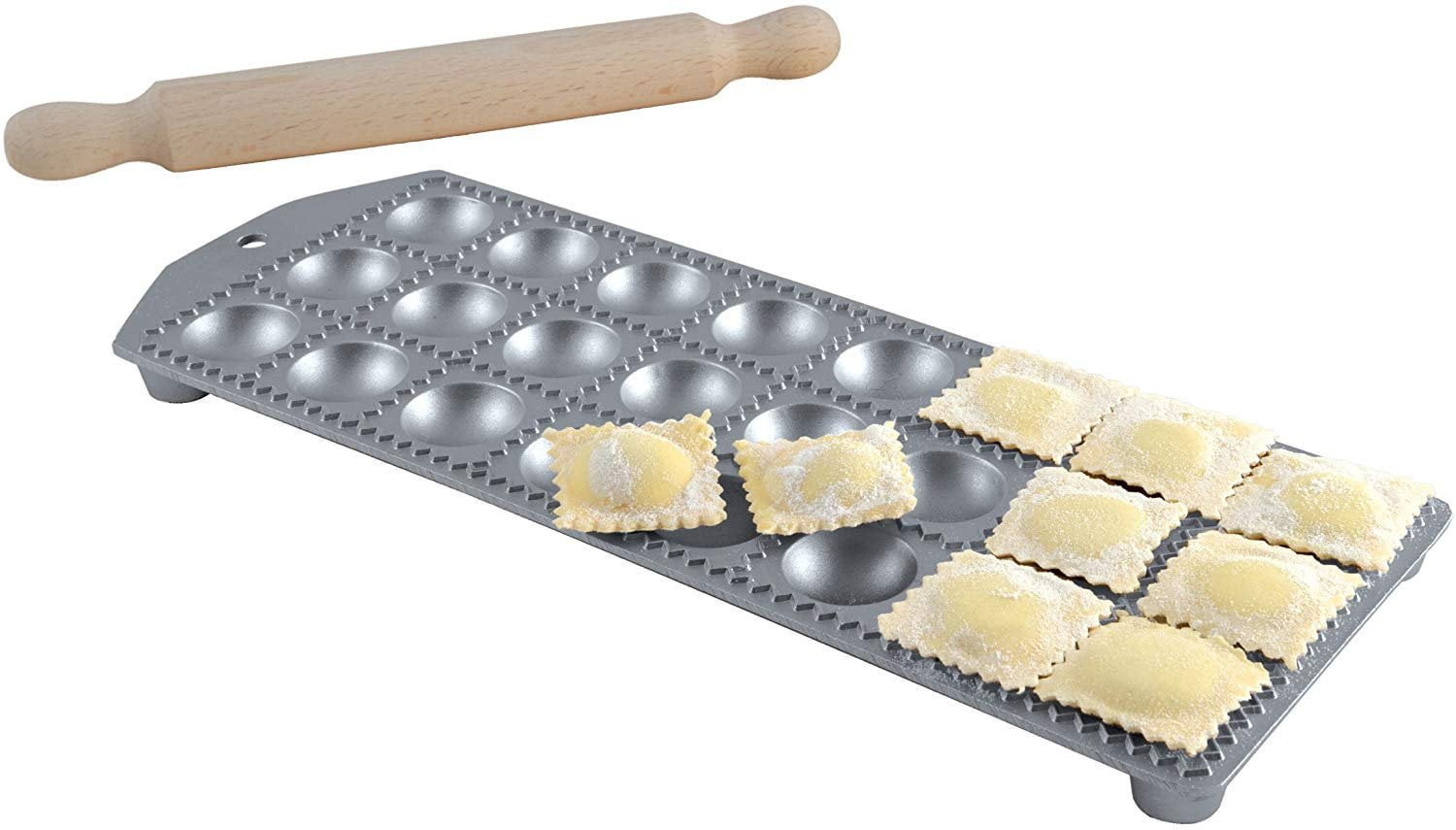 Mini Ravioli Maker Eppicotispai 24 Holes Aluminum Round Ravioli Maker with Rolling Pin ...