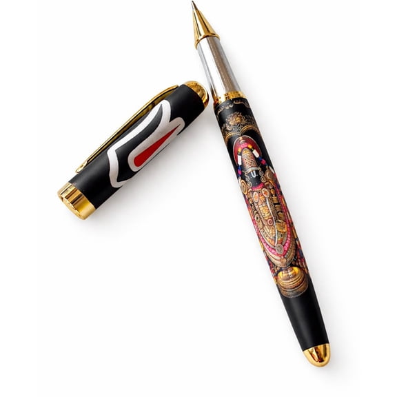 Epraiser Brass Made Premium Lord Krishna Engraved Designer Luxury German Roller Ball Pen for Executive Writing, Office & Business