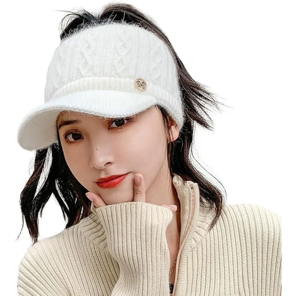 Epsion Knit Beanie Hat for Women High Bun Ponytail Skull Cap Stretch Winter Chunky Warm Visor Brim Crochet Hats