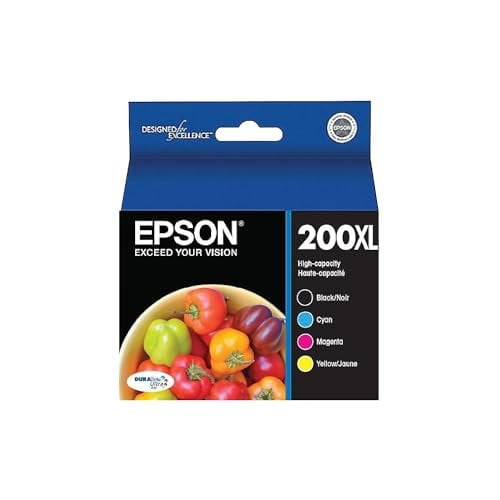 Epson T200XL Black/Cyan/Magenta/Yellow High Yield Ink Cartridge, 4/Pack