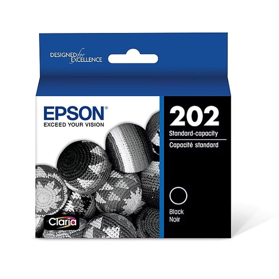 Epson 202 Claria Genuine Ink Standard Capacity Black Cartridge (T202120) Genuine Epson Ink for Expression & WorkForce Printers Sold without Manufacturer Warranty