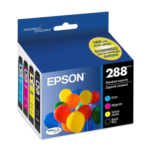 Epson 288 DURABrite Ultra Original Ink Cartridge - Black, Cyan, Magenta, Yellow. Sold without Manufacturer warranty