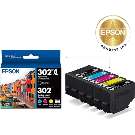 Epson 302 Claria Premium Ink High Capacity Black & Standard Color Cartridge Combo Pack (T302XL-BCS) (Sold Without Manufacturer Warranty)