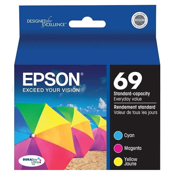 Epson 69 Genuine DURABrite 3- Color Ink Cartridge Combo Pack (T069520) Cyan, Magenta & Yellow Standard Capacity w/o Manufacturer Warranty