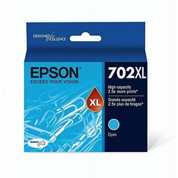 Epson 702 DURABrite Ultra Ink High Capacity Cyan Cartridge (T702XL220-S) Works with WorkForce Pro WF-3720, WF-3730, WF-3733
