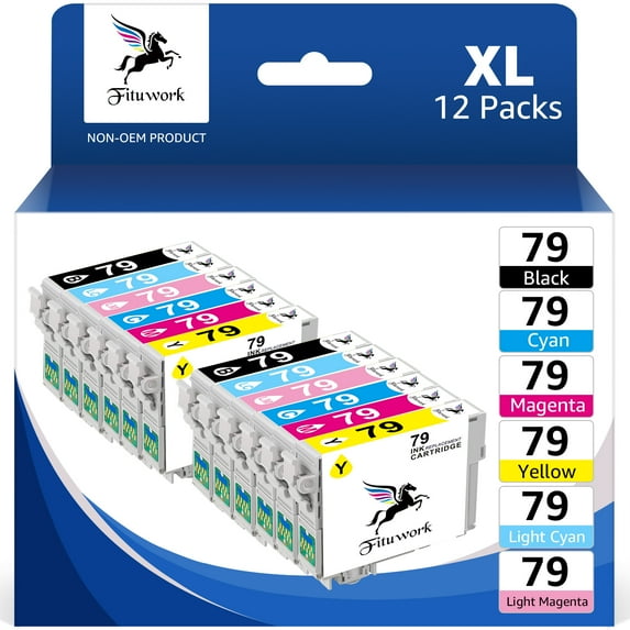 Epson 79 Ink Cartridge Replacements for Epson 79 High Yield Ink Cartridges for use in Artisan 1430, Stylus 1400, 12-Pack