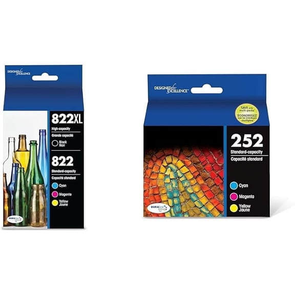ab Epson 822 DURABrite Ultra Ink High Capacity Black & Standard Color Cartridge Combo Pack Works with WorkForce Pro WF-3820 & 252 DURABrite Ultra Ink Standard Capacity Color Combo Pack
