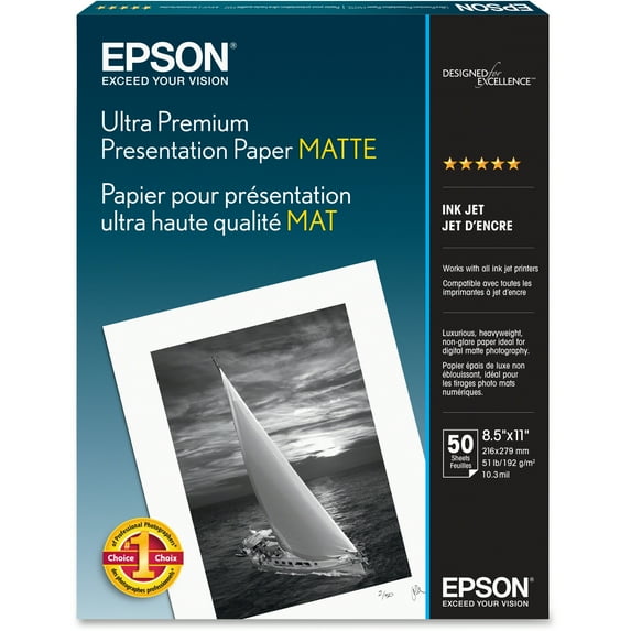 Epson Acid-Free Ultra Premium Matte Presentation Photo Paper, 50 Sheets