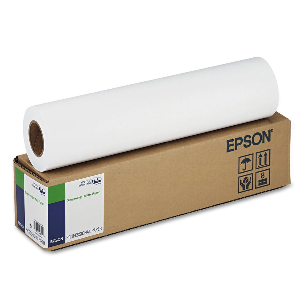 Epson America S041746 Singleweight Matte Paper, 120 g, 2" Core, 17" x 131 ft., White