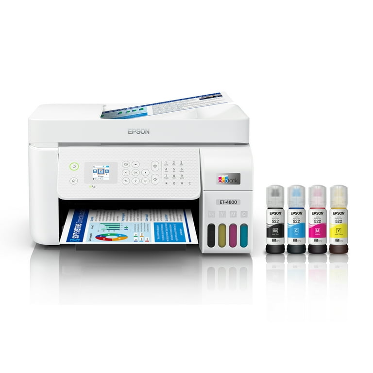 Epson C11CJ65201 EcoTank ET-4800 All-in-One Color Inkjet Printer Scanner  Copier - White 