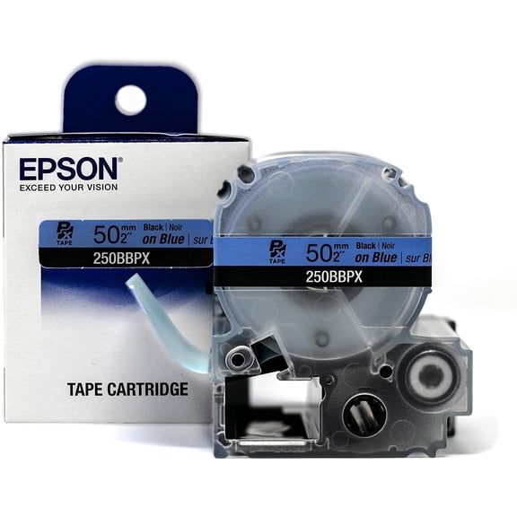 Epson LABELWORKS 250BBPX - Black on Blue PET Label Maker Tape - 2" (50MM) Wide, 26.2'