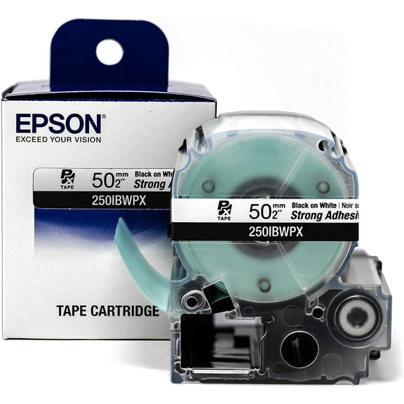 Epson LABELWORKS 250IBWPX - Black on White Strong Adhesive PET Label Maker Tape - 2" (50MM) Wide, 26.2'