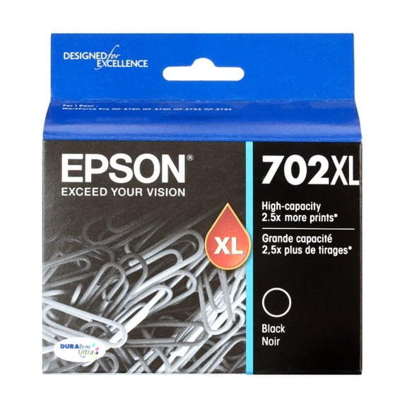 Epson DURABrite Ultra 702XL Printer Cartridge for WorkForce Pro Printers, Black sold without manufacturer warranty