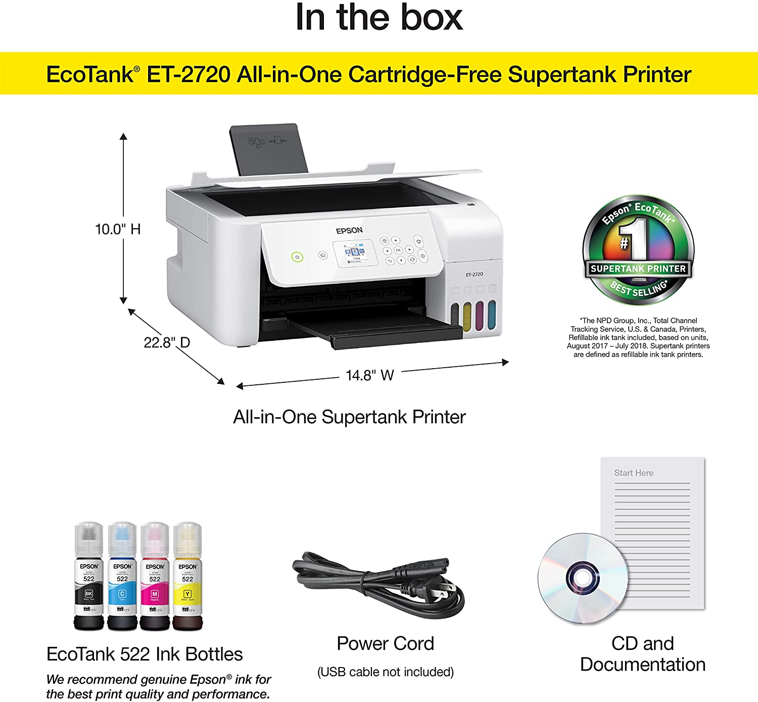 Epson EcoTank ET-2720 Wireless All-in-One Color Supertank Printer - White - image 1 of 6