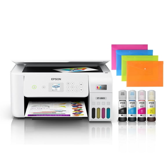 Epson EcoTank ET-2803 WIRELESS ALL-IN-ONE Color Inkjet PRINTER, 5760 x 1440 dpi,10 ppm, Home Office, Print Scan Copy, Auto 2-Sided Printing, White, GINA JOYFURNO File Folders