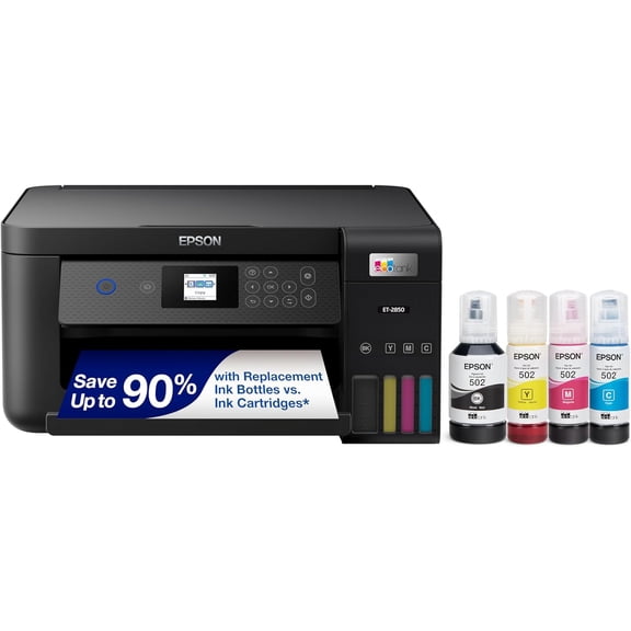 Epson EcoTank ET-2850 Wireless Color All-in-One Cartridge-Free Supertank Printer with Scan, Copy and Auto 2-Sided Printing - Black, Medium Black ET-2850 (Black) Print/Copy/Scan
