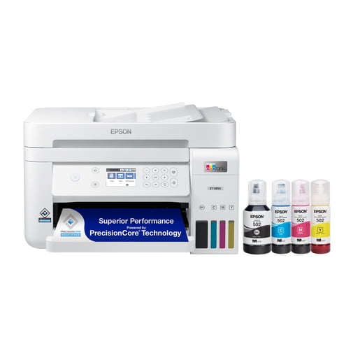Epson EcoTank ET-3850 Wireless Color All-in-One Cartridge-Free Supertank Printer with Scanner, Copier, ADF and Ethernet White (Refurbished)