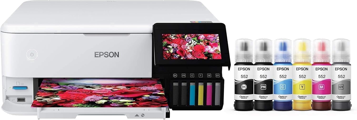 Epson EcoTank Photo ET-8500 Wireless Color All-in-One Supertank Printer with Scanner Copier, Ethernet and 4.3-inch Colorfull Touchscreen - White (Sold without manufacturer warranty)