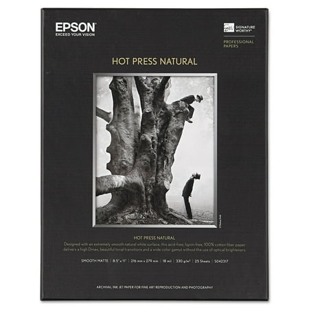 Epson Hot Press Natural Fine Art Smooth Matte Cotton Rag Inkjet Paper, 17 mil., 330 g/m2, 8.5x11", 25 Sheets