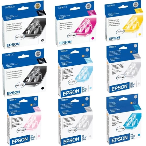 Epson Genuine T059 Ink Cartridge 9-Pack (Claria Hi-Definition Color Set)  Sold without Manufacturer Warranty