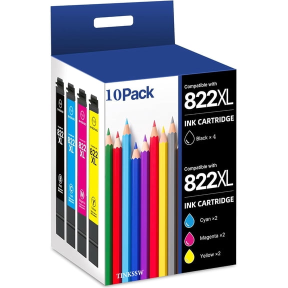 for Epson Ink 822 Compatible for Epson 822XL Ink Cartridges Combo Pack Latest Upgrade for 822 XL for Workforce Pro WF-3820 WF-3823 WF-4820 WF-4830 WF-4833 WF-4834 Printer 10 Pack