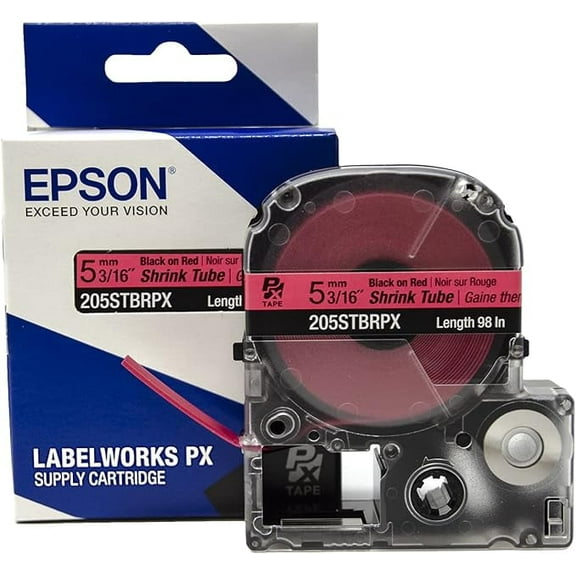 Epson LABELWORKS 205STBRPX Shrink Tube - 3/16" (5MM) x 8 ft Black on Red (AWG 8-12)