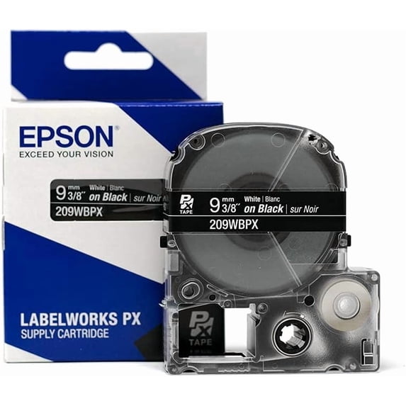 Epson LABELWORKS 209WBPX - White on Black PET Label Maker Tape - 3/8" (9MM) Wide, 30 ft