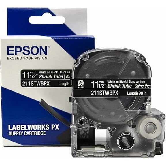 Epson LABELWORKS 211STWBPX Shrink Tube - 1/2" (11MM) x 8 ft White on Black (AWG 2-8)