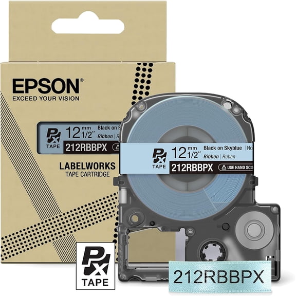 Epson LABELWORKS 212RBBPX - Black on Blue Ribbon Label Maker Tape - 1/2" (12MM) Wide, 16'