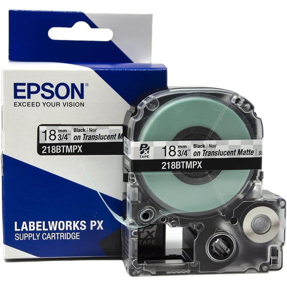 Epson LABELWORKS 218BTMPX - Black on Translucent Matte PET Label Maker Tape - 3/4" (18MM) Wide, 30'