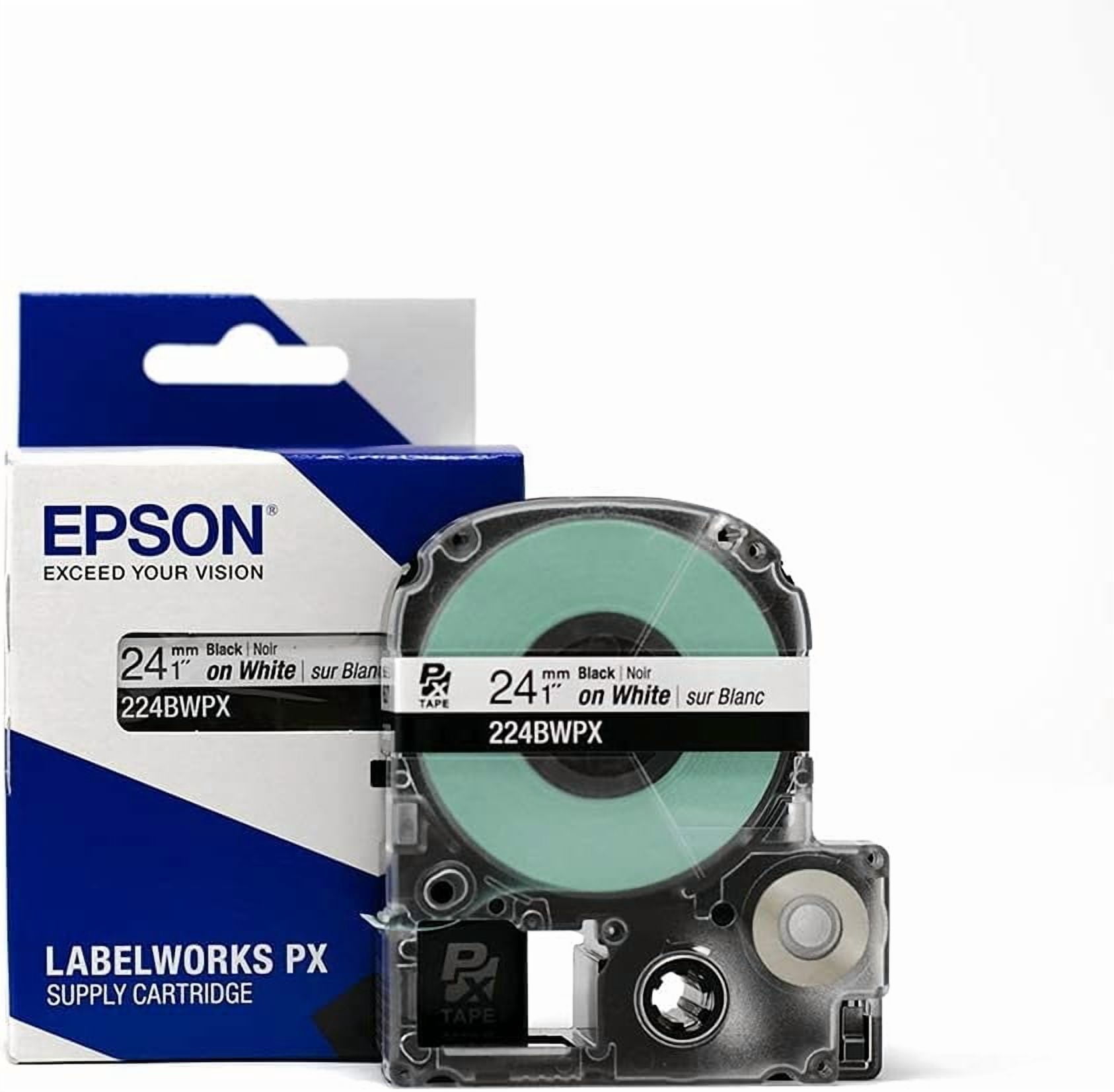 Epson LABELWORKS 224BWPX - Black on White PET Label Maker Tape - 1" (24MM) Wide, 30'