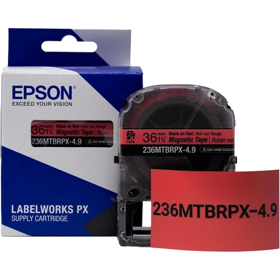 Epson LABELWORKS 236MTBRPX-4.9 - Black on Red Magnetic Label Maker Tape - 1.5" (36MM) Wide, 4.9'
