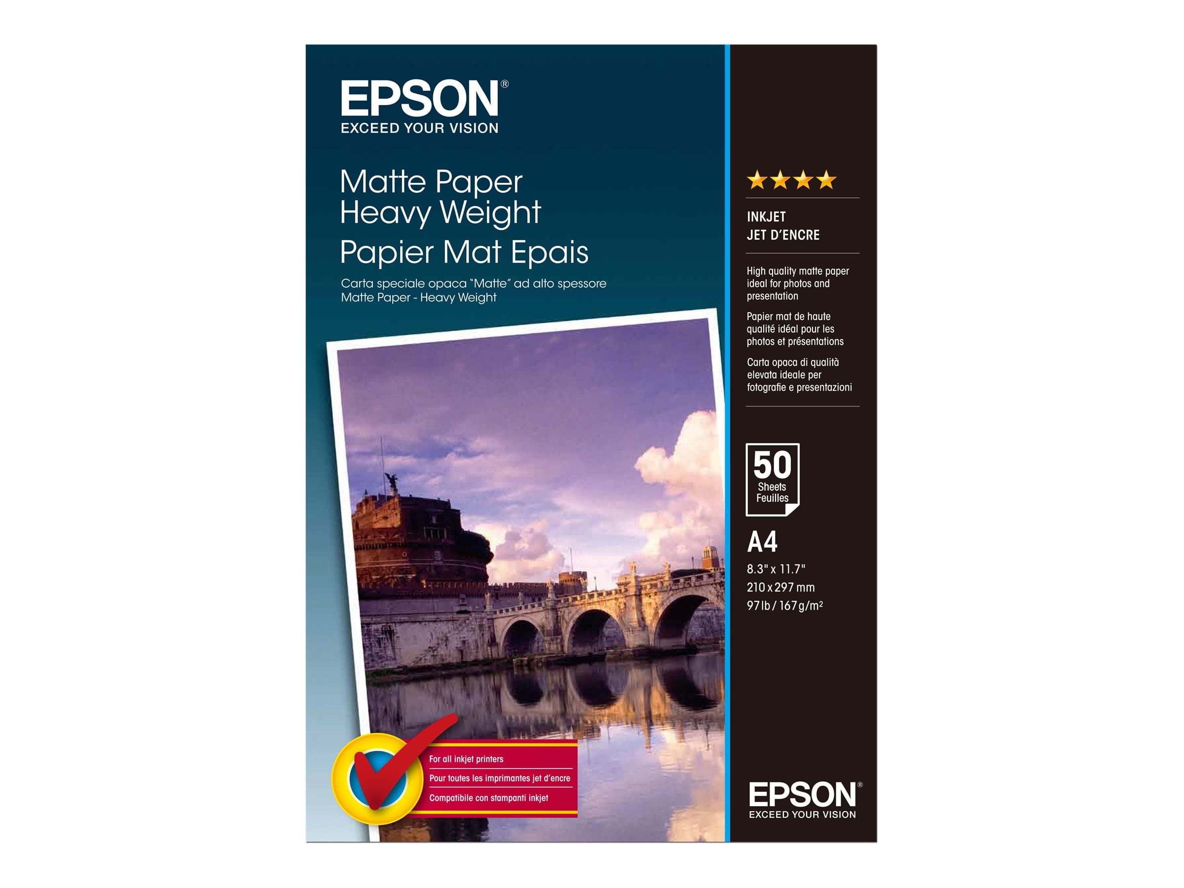 Epson - Matte - A4 (8.25 in x 11.7 in) - 167 g/m - 50 sheet(s) paper ...