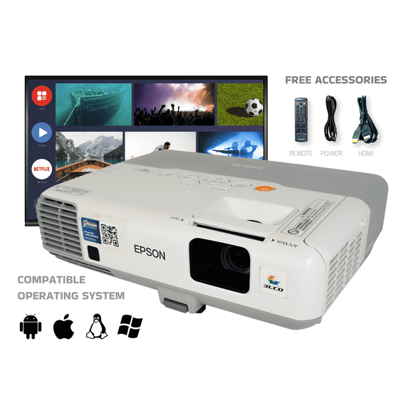 Pre-Owned Epson PowerLite 93 1080i 4:3 3LCD Projector 2400 Lumens HD w/Bundle HDMI, Remote, P.Cord