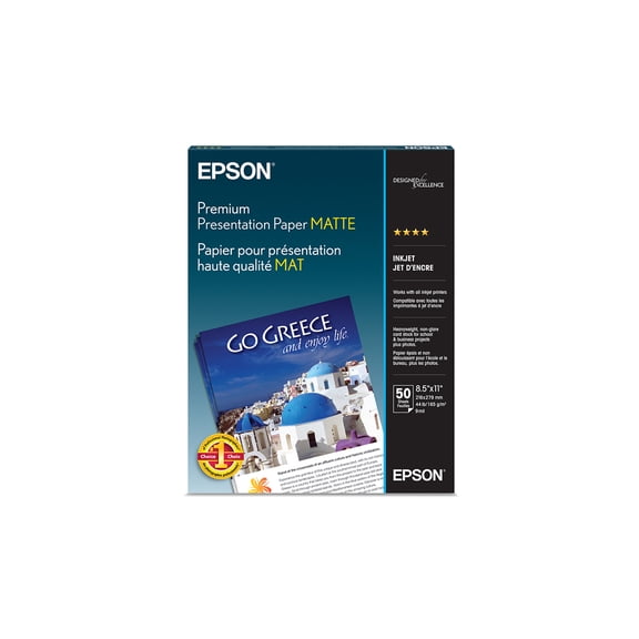 Epson Premium Matte Presentation Paper, 45 lbs., 8-1/2 x 11, 50 Sheets/Pack
