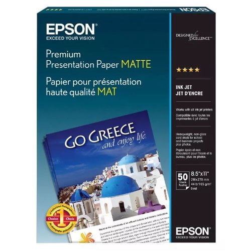 Epson Premium Matte Presentation Paper, 9 mil, 11.75 x 16.5, Bright White, 50/Pack -EPSS041260