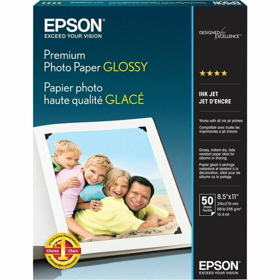 Epson Premium Photo Paper Letter - 11.4" x8.9" x 0.7"- 50 / Pack - White