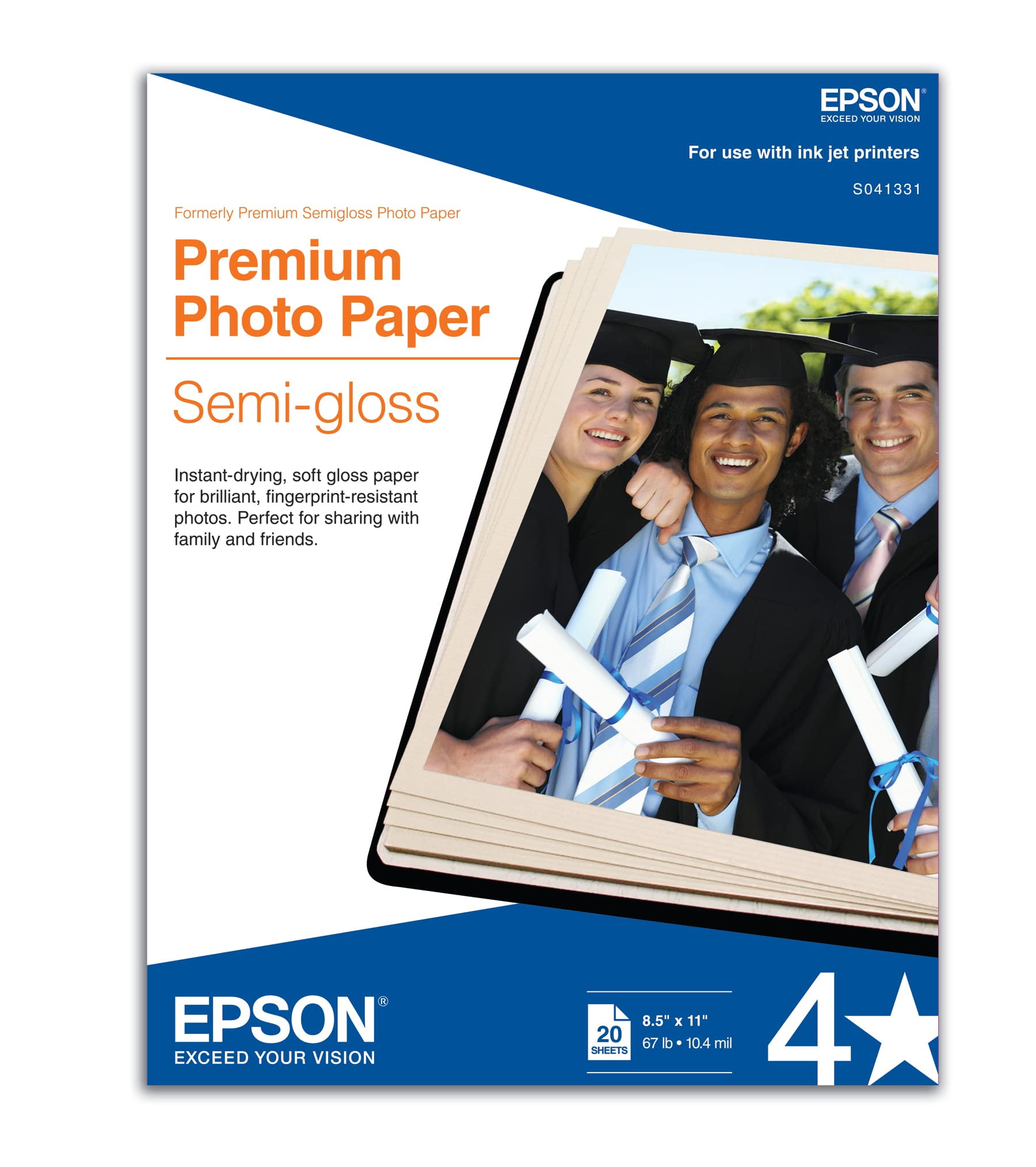 Epson Premium Photo Paper SEMI-GLOSS (8.5x11 Inches, 20 Sheets) (S041331) , White